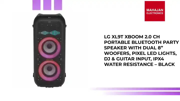 LG XL9T XBOOM 2.0 Ch Portable Bluetooth Party Speaker with Dual 8&rdquo; Woofers, Pixel LED Lights, DJ &amp; Guitar Input, IPX4 Water Resistance &ndash; Black by@Outfy