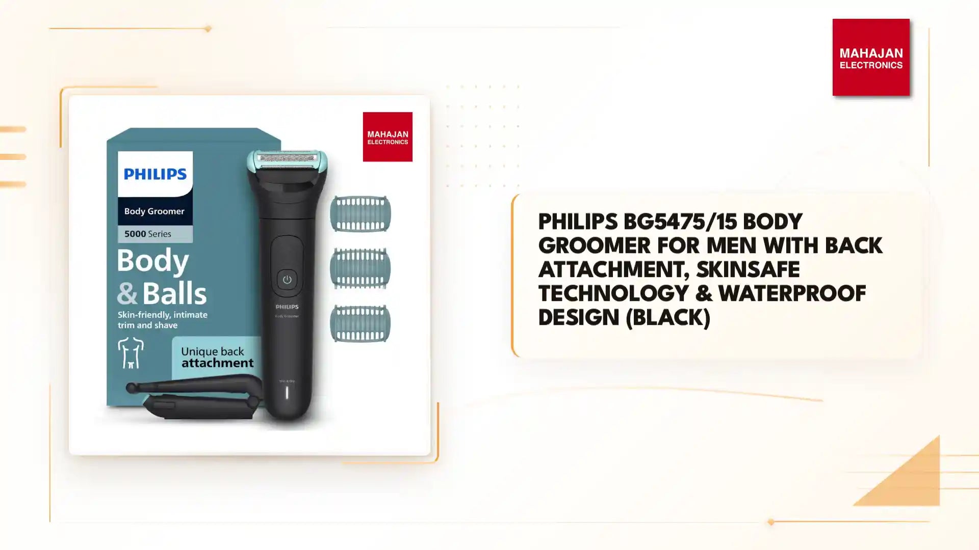 Philips BG5475/15 Body Groomer for Men with Back Attachment, SkinSafe Technology &amp; Waterproof Design (Black) by@Outfy