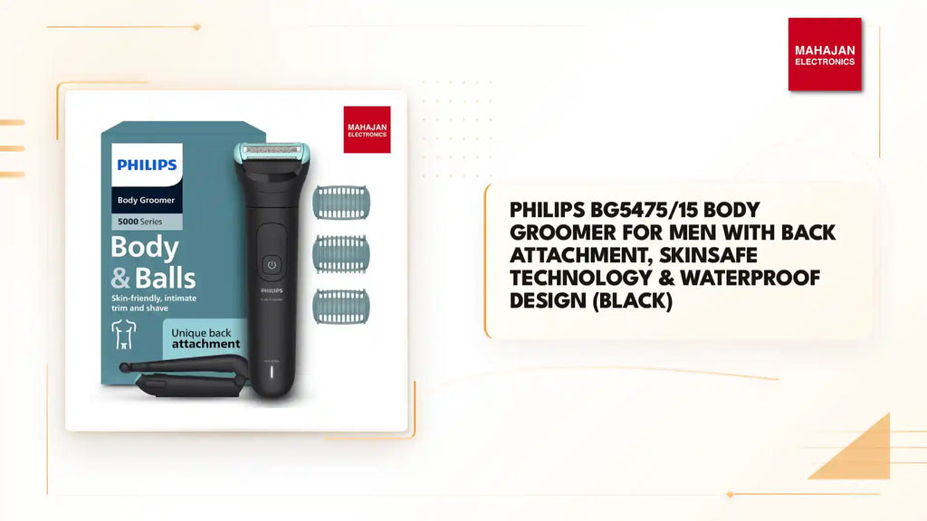 Philips BG5475/15 Body Groomer for Men with Back Attachment, SkinSafe Technology & Waterproof Design (Black) by@Outfy