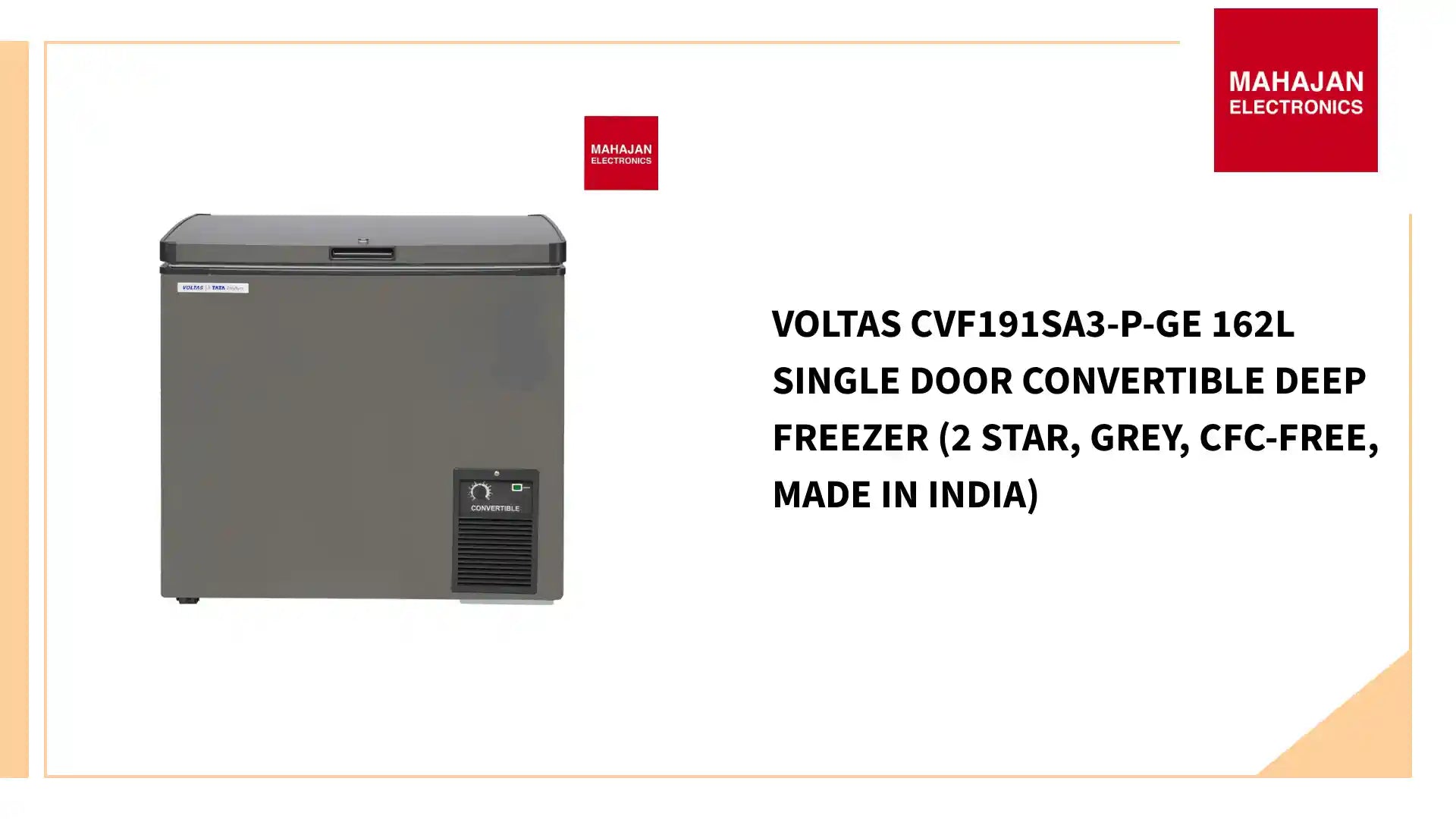 Voltas CVF191SA3-P-GE 162L Single Door Convertible Deep Freezer (2 Star, Grey, CFC-Free, Made in India) by@Outfy