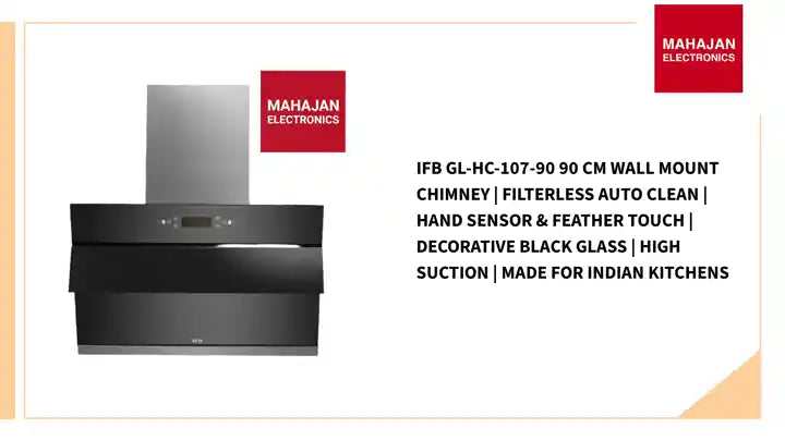 IFB GL-HC-107-90 90 cm Wall Mount Chimney | Filterless Auto Clean | Hand Sensor &amp; Feather Touch | Decorative Black Glass | High Suction | Made for Indian Kitchens by@Outfy
