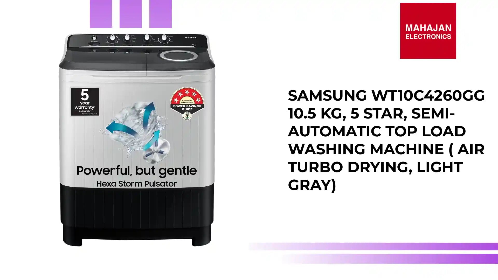 Samsung WT10C4260GG 10.5 Kg, 5 Star, Semi-Automatic Top Load Washing Machine ( Air Turbo Drying, Light Gray) by@Outfy