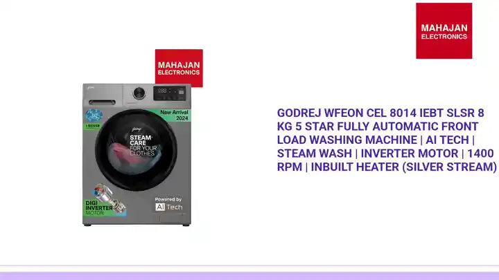 Godrej WFEON CEL 8014 IEBT SLSR 8 Kg 5 Star Fully Automatic Front Load Washing Machine | AI Tech | Steam Wash | Inverter Motor | 1400 RPM | Inbuilt Heater (Silver Stream) by@Outfy