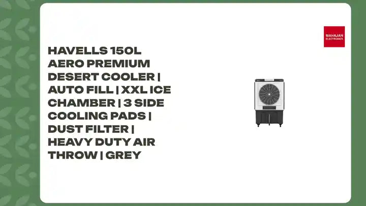 Havells 150L Aero Premium Desert Cooler | Auto Fill | XXL Ice Chamber | 3 Side Cooling Pads | Dust Filter | Heavy Duty Air Throw | Grey by@Outfy