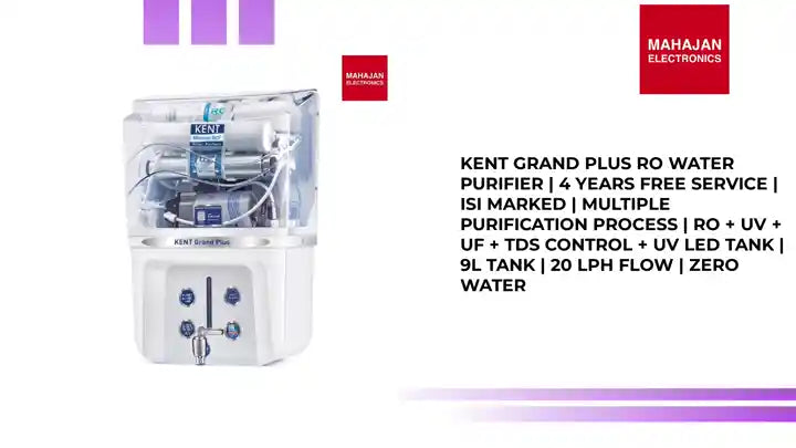 KENT Grand Plus RO Water Purifier | 4 Years Free Service | ISI Marked | Multiple Purification Process | RO + UV + UF + TDS Control + UV LED Tank | 9L Tank | 20 LPH Flow | Zero Water by@Outfy
