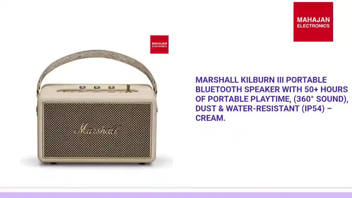 Marshall Kilburn III Portable Bluetooth Speaker with 50+ Hours of Portable Playtime, (360&deg; Sound), Dust &amp; Water-Resistant (IP54) &ndash; Cream. by@Outfy