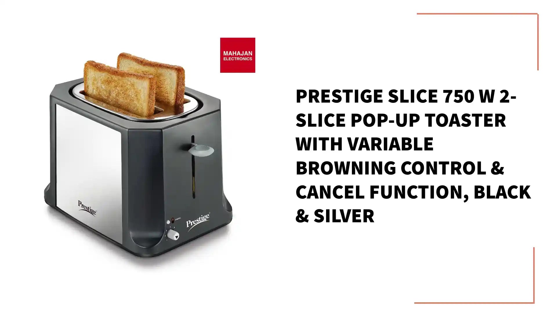 Prestige Slice 750 W 2-Slice Pop-Up Toaster with Variable Browning Control &amp; Cancel Function, Black &amp; Silver by@Outfy