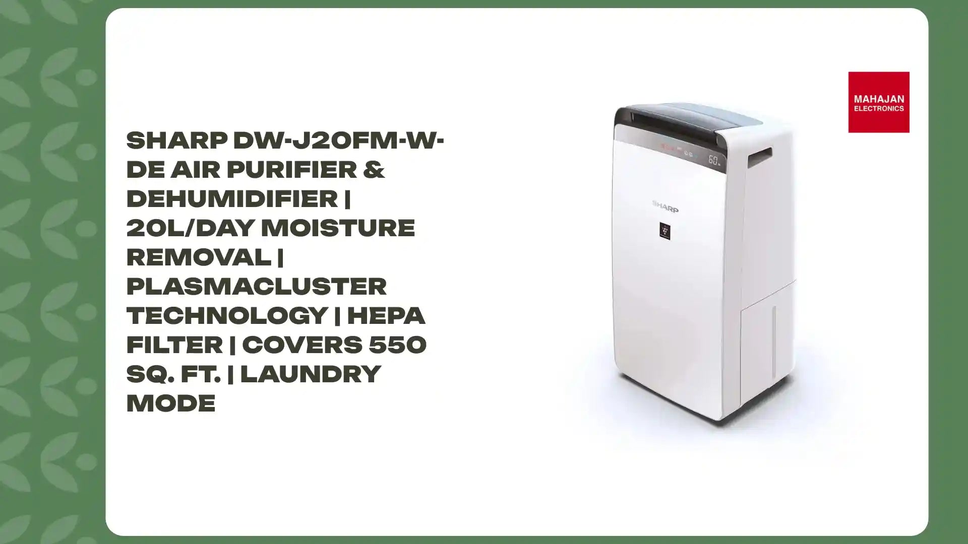 SHARP DW-J20FM-W-DE Air Purifier &amp; Dehumidifier | 20L/Day Moisture Removal | Plasmacluster Technology | HEPA Filter | Covers 550 Sq. Ft. | Laundry Mode by@Outfy