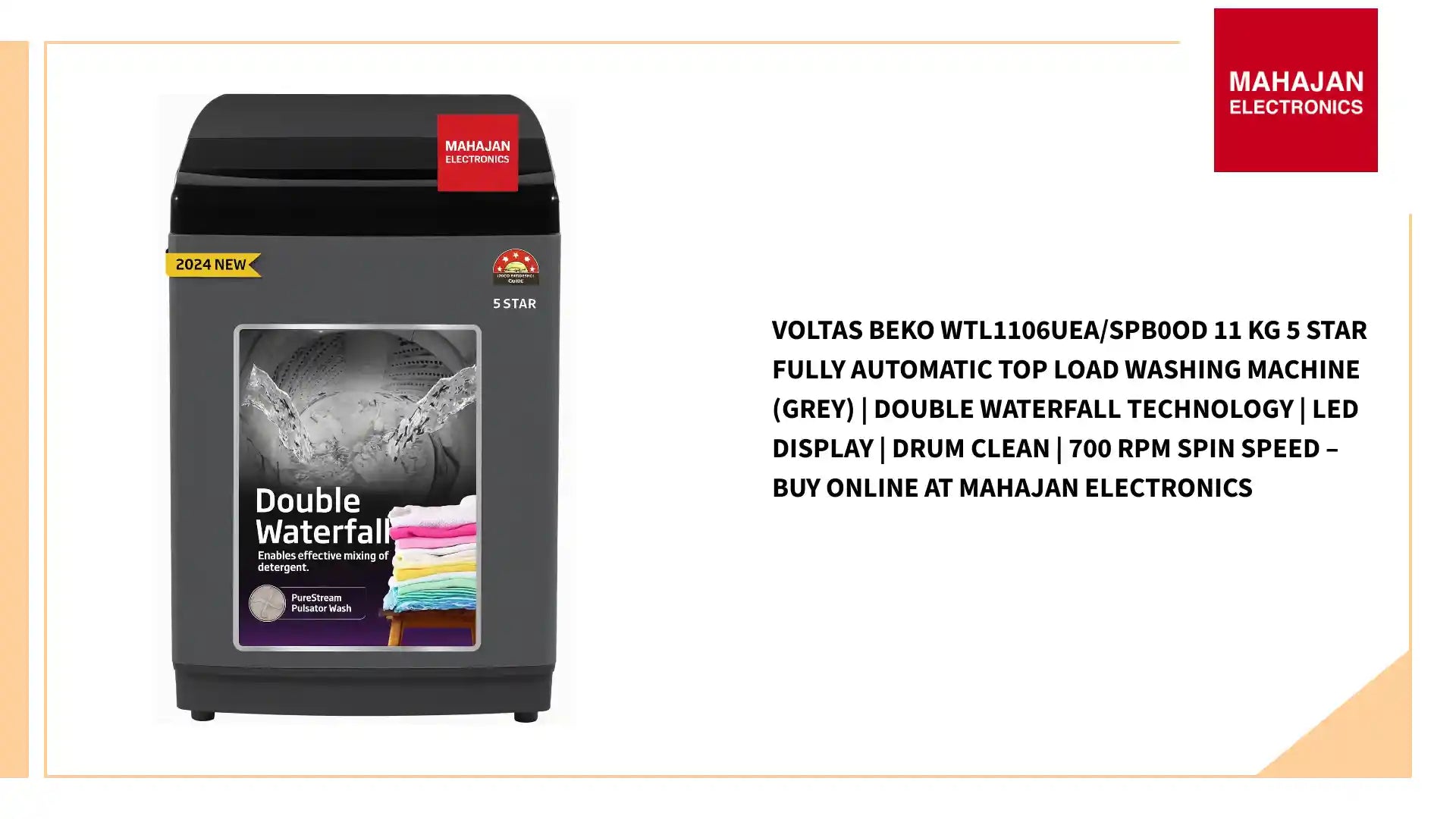 Voltas Beko WTL1106UEA/SPB0OD 11 Kg 5 Star Fully Automatic Top Load Washing Machine (Grey) | Double Waterfall Technology | LED Display | Drum Clean | 700 RPM Spin Speed &ndash; Buy Online at Mahajan Electronics by@Outfy