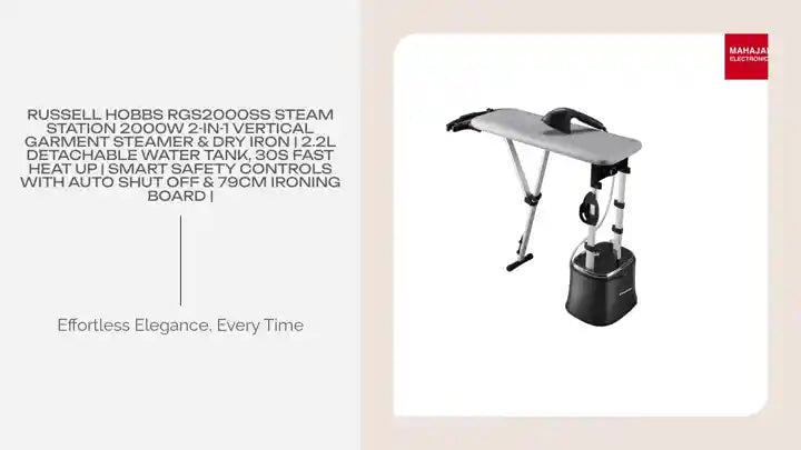 Russell Hobbs RGS2000SS Steam Station 2000W 2-in-1 Vertical Garment Steamer &amp; Dry Iron | 2.2L Detachable Water Tank, 30s Fast Heat Up | Smart Safety Controls with Auto Shut Off &amp; 79cm Ironing Board | by@Outfy