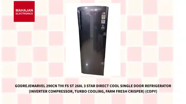 GodrejEMARVEL 290CN THI FS ST 268L 3 Star Direct Cool Single Door Refrigerator (Inverter Compressor, Turbo Cooling, Farm Fresh Crisper) (Copy) by@Outfy