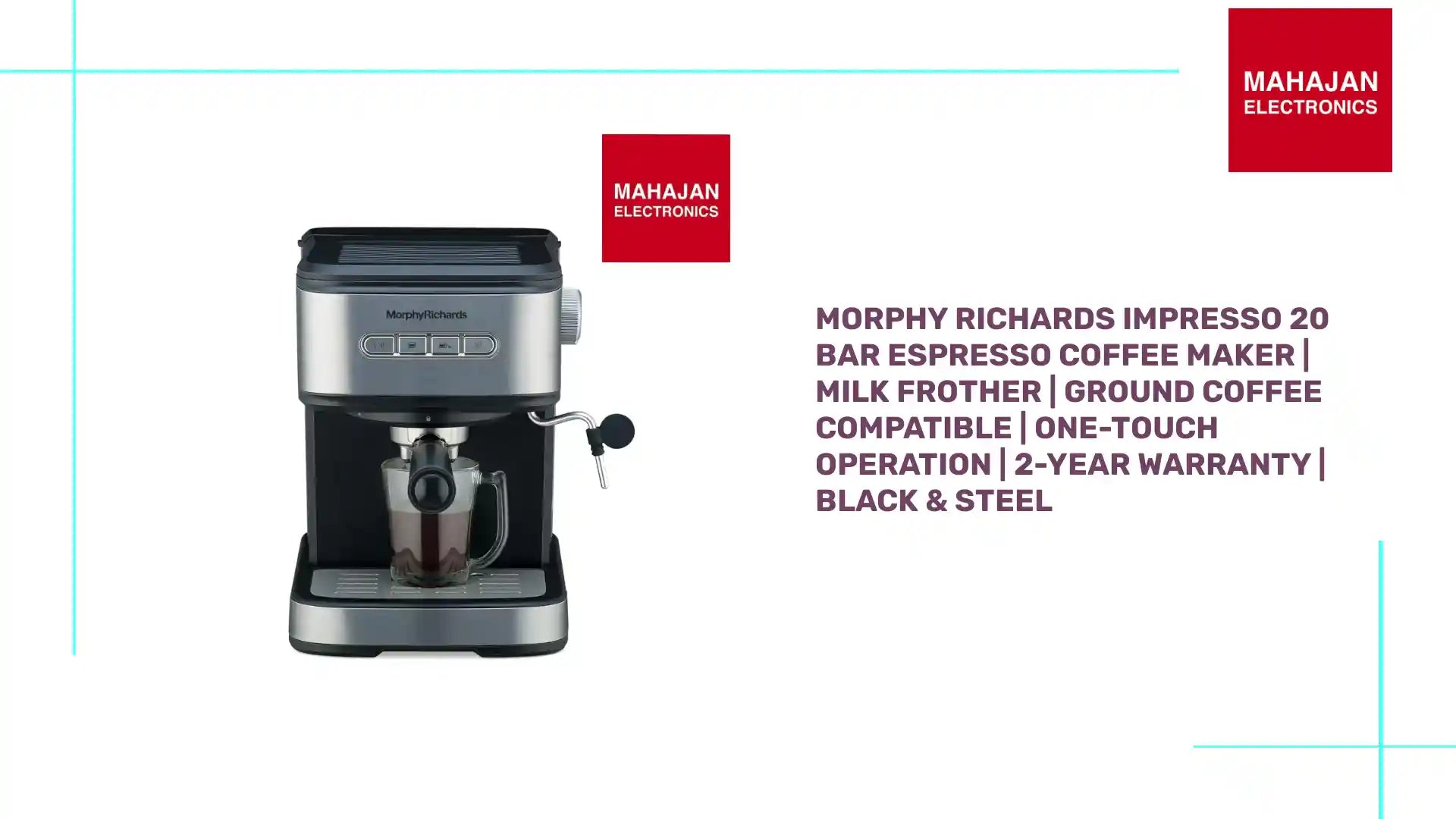 Morphy Richards Impresso 20 Bar Espresso Coffee Maker | Milk Frother | Ground Coffee Compatible | One-Touch Operation | 2-Year Warranty | Black &amp; Steel by@Outfy