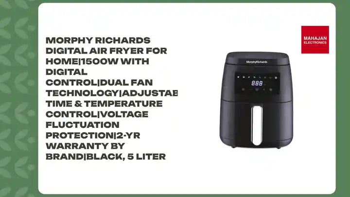 Morphy Richards Digital Air Fryer For Home|1500W With Digital Control|Dual Fan Technology|Adjustable Time &amp; Temperature Control|Voltage Fluctuation Protection|2-Yr Warranty By Brand|Black, 5 liter by@Outfy