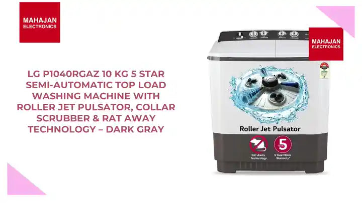 LG P1040RGAZ 10 Kg 5 Star Semi-Automatic Top Load Washing Machine with Roller Jet Pulsator, Collar Scrubber &amp; Rat Away Technology &ndash; Dark Gray by@Outfy
