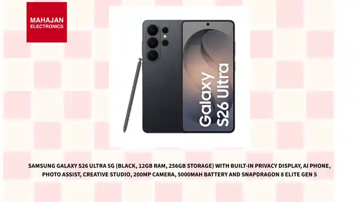 Samsung Galaxy S26 Ultra 5G (Black, 12GB RAM, 256GB Storage) with Built-in Privacy Display, AI Phone, Photo Assist, Creative Studio, 200MP Camera, 5000mAh Battery and Snapdragon 8 Elite Gen 5 by@Outfy