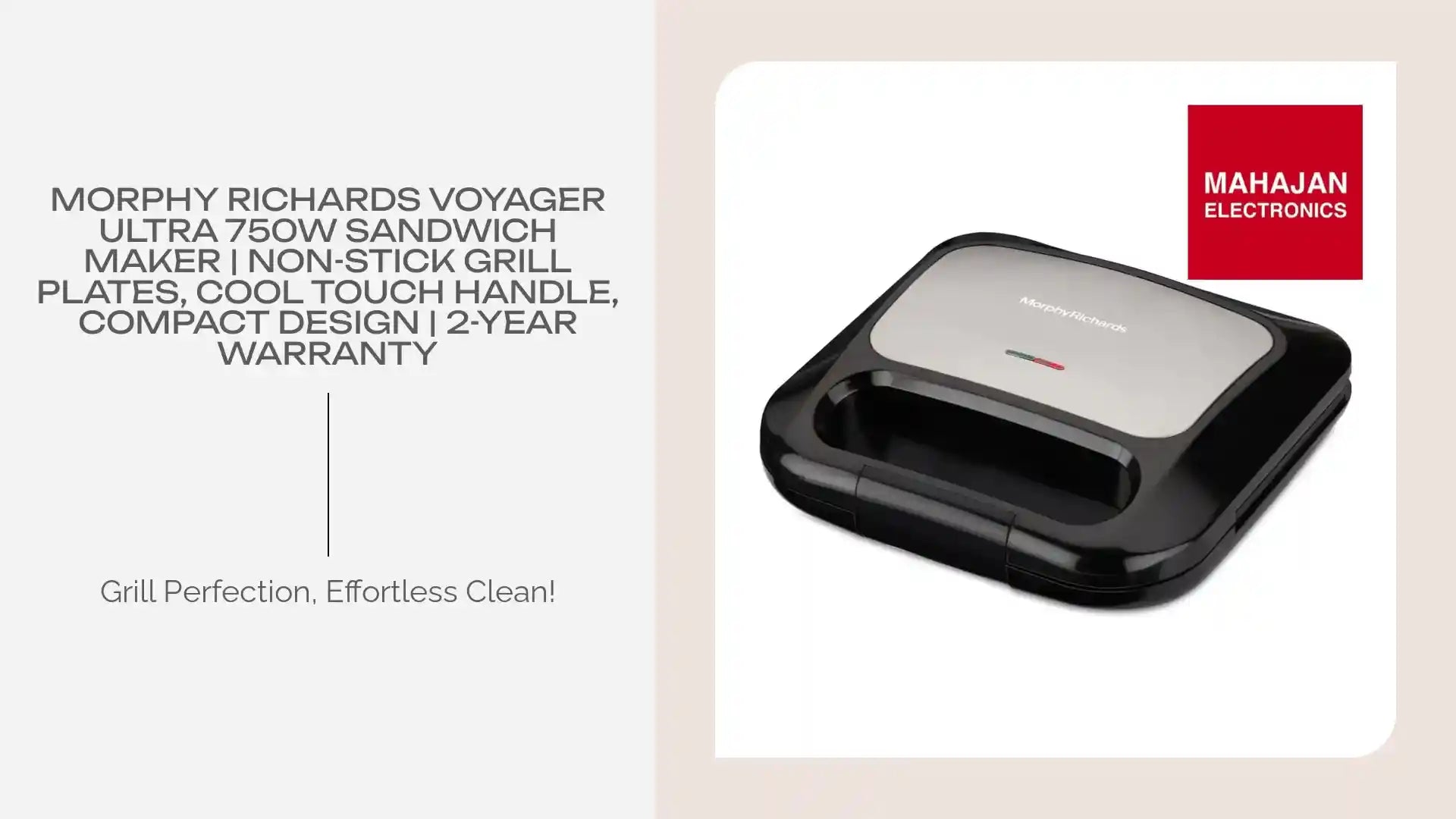 Morphy Richards Voyager Ultra 750W Sandwich Maker | Non-Stick Grill Plates, Cool Touch Handle, Compact Design | 2-Year Warranty by@Outfy