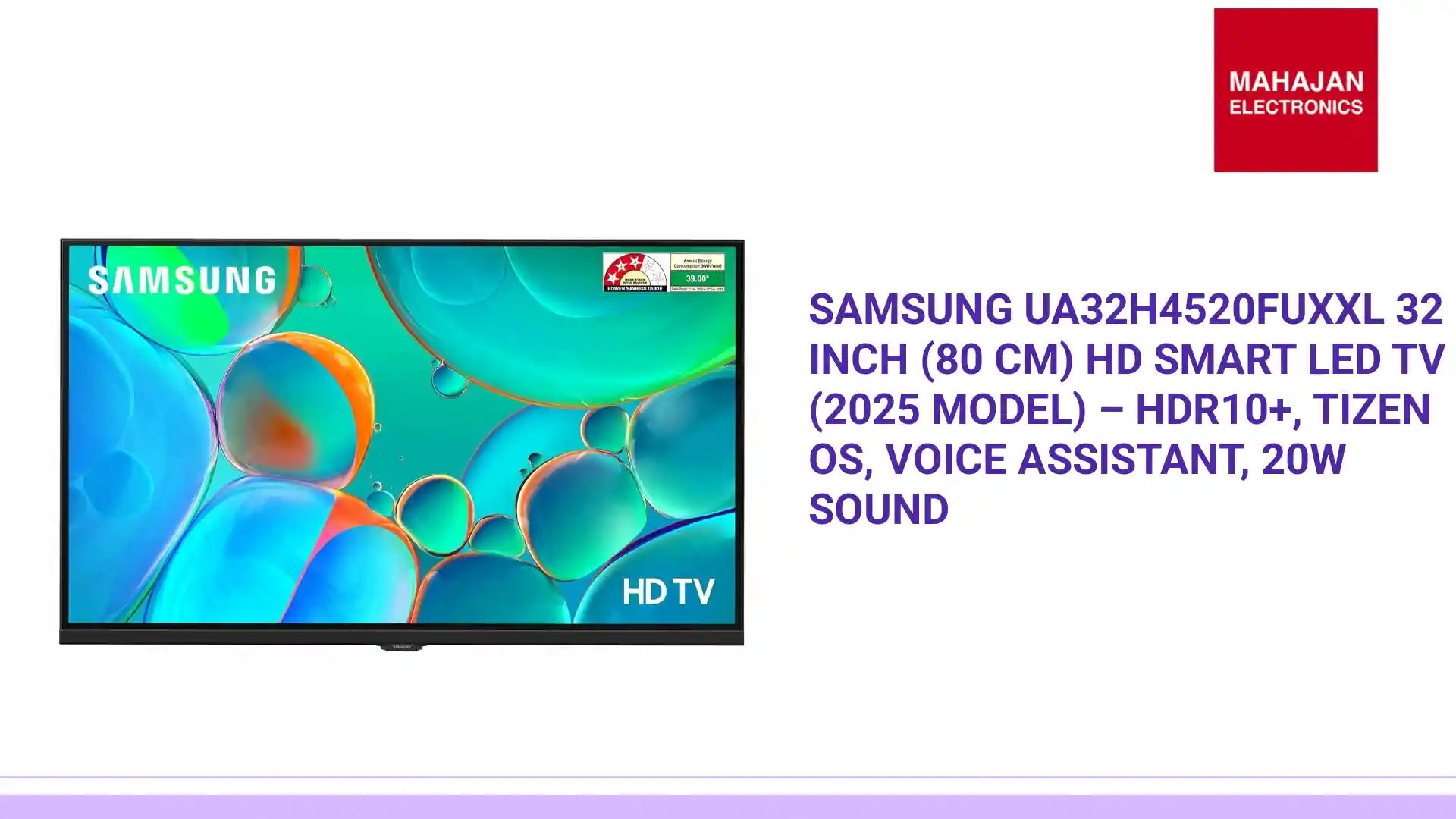 Samsung UA32H4520FUXXL 32 Inch (80 cm) HD Smart LED TV (2025 Model) &ndash; HDR10+, Tizen OS, Voice Assistant, 20W Sound by@Outfy