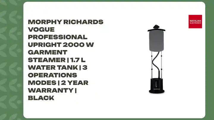 Morphy Richards Vogue Professional Upright 2000 W Garment Steamer | 1.7 L Water Tank | 3 Operations Modes | 2 Year Warranty | Black by@Outfy