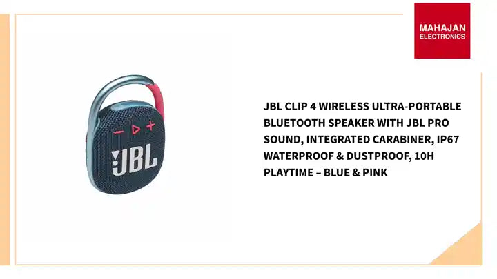 JBL Clip 4 Wireless Ultra-Portable Bluetooth Speaker with JBL Pro Sound, Integrated Carabiner, IP67 Waterproof &amp; Dustproof, 10H Playtime &ndash; Blue &amp; Pink by@Outfy