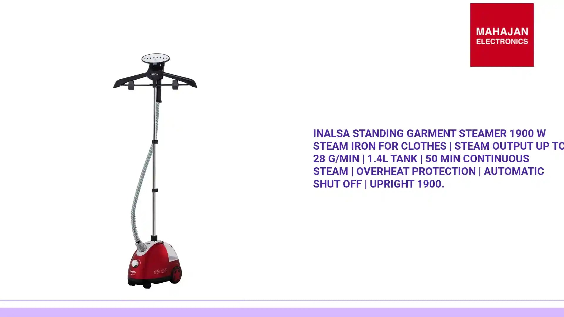 INALSA Standing Garment Steamer 1900 W Steam Iron for Clothes | Steam Output up to 28 g/min | 1.4L Tank | 50 Min Continuous Steam | Overheat Protection | Automatic Shut Off | Upright 1900. by@Outfy