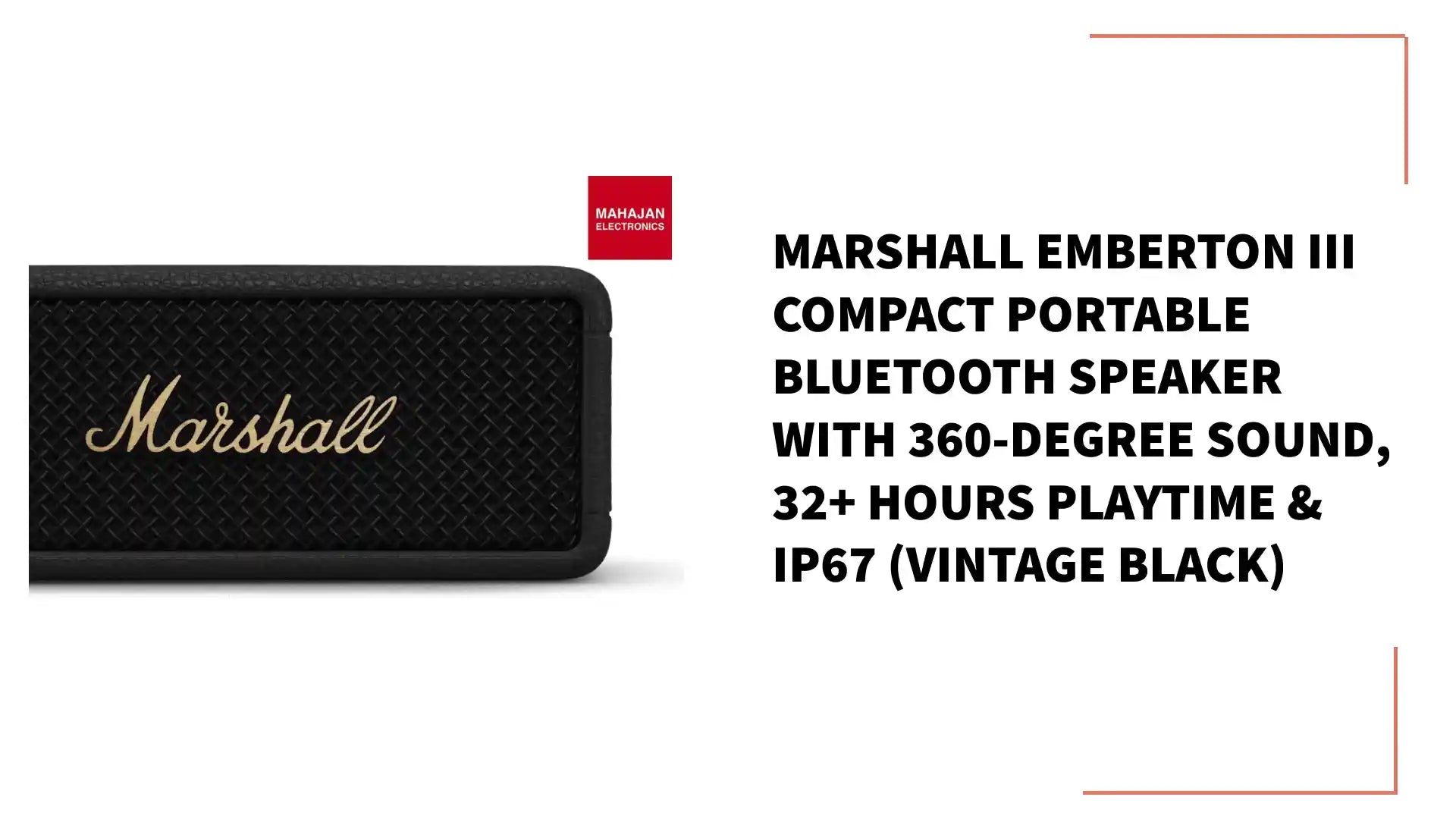 Marshall Emberton III Compact Portable Bluetooth Speaker with 360-Degree Sound, 32+ Hours Playtime &amp; IP67 (Vintage Black) by@Outfy