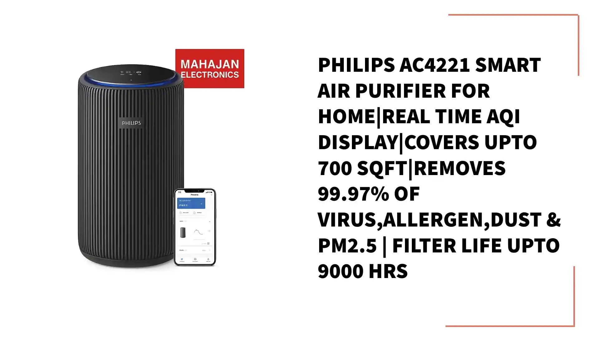 Philips AC4221 Smart Air Purifier for Home|Real Time AQI Display|Covers upto 700 sqft|Removes 99.97% of Virus,Allergen,Dust &amp; PM2.5 | Filter Life Upto 9000 Hrs by@Outfy