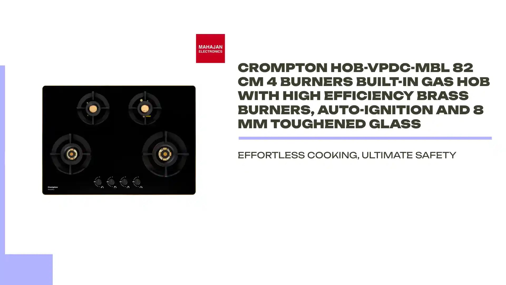 Crompton HOB-VPDC-MBL 82 cm 4 BurnerS Built-in Gas Hob With High Efficiency Brass Burners, Auto-Ignition and 8 MM Toughened Glass by@Outfy