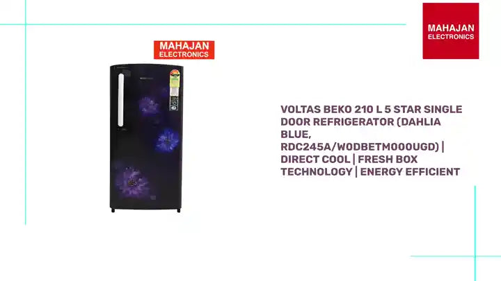 Voltas Beko 210 L 5 Star Single Door Refrigerator (Dahlia Blue, RDC245A/W0DBETM000UGD) | Direct Cool | Fresh Box Technology | Energy Efficient by@Outfy