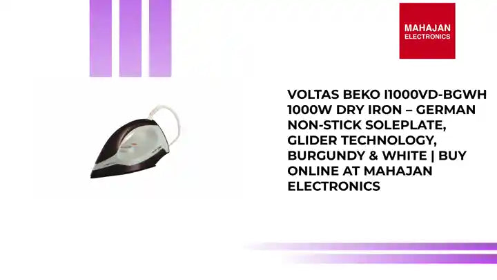 Voltas Beko I1000VD-BGWH 1000W Dry Iron &ndash; German Non-Stick Soleplate, Glider Technology, Burgundy &amp; White | Buy Online at Mahajan Electronics by@Outfy
