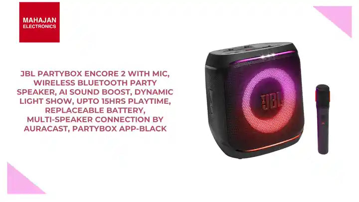 JBL Partybox Encore 2 with Mic, Wireless Bluetooth Party Speaker, AI Sound Boost, Dynamic Light Show, Upto 15Hrs Playtime, Replaceable Battery, Multi-Speaker Connection by Auracast, PartyBox App-Black by@Outfy
