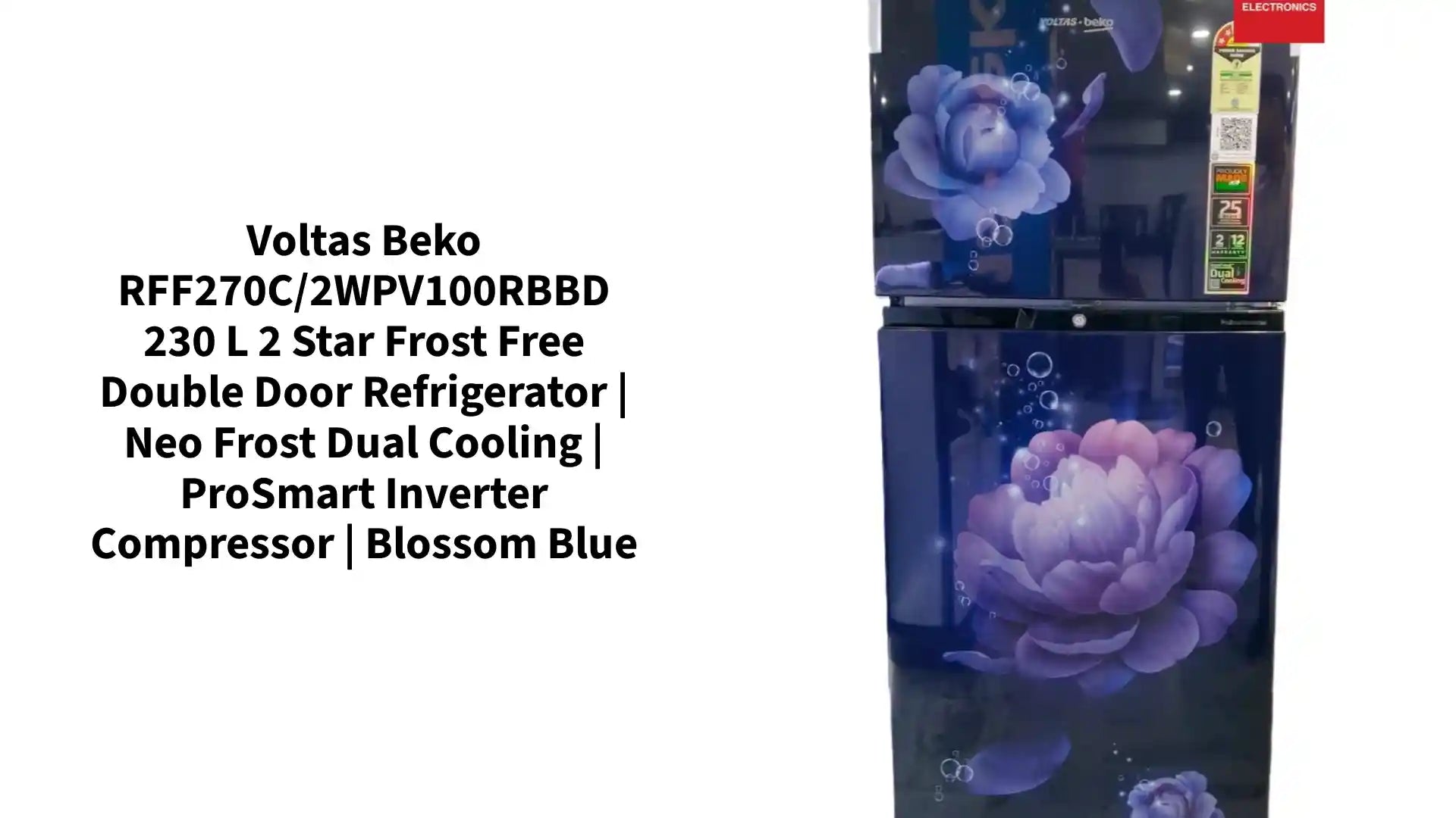 Voltas Beko RFF270C/2WPV100RBBD 230 L 2 Star Frost Free Double Door Refrigerator | Neo Frost Dual Cooling | ProSmart Inverter Compressor | Blossom Blue by@Outfy