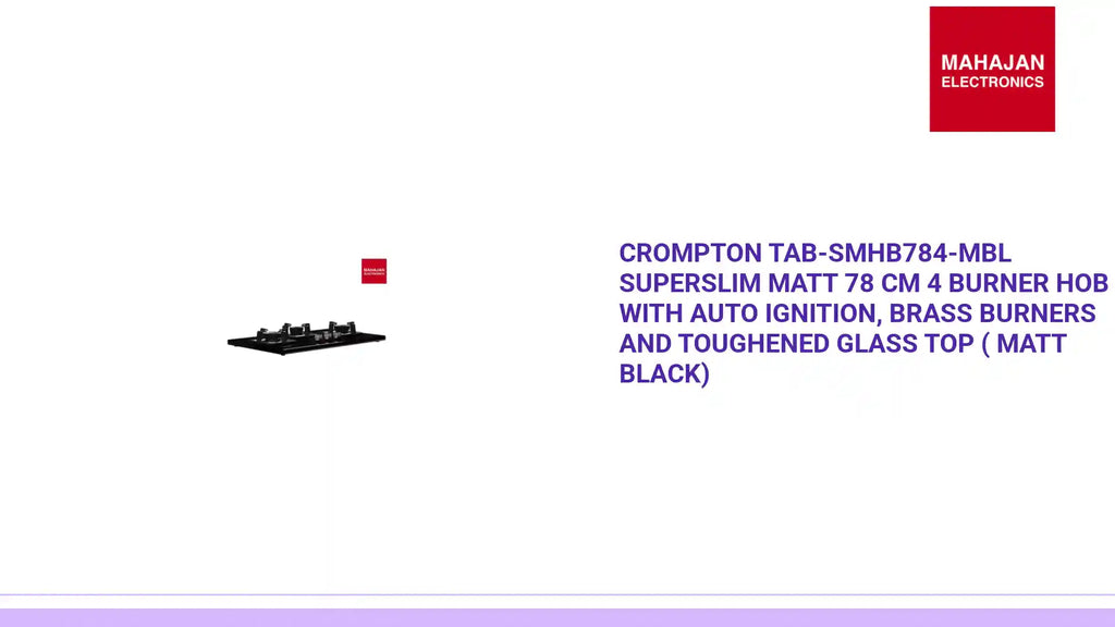 Crompton TAB-SMHB784-MBL SuperSlim Matt 78 cm 4 Burner Hob with Auto Ignition, Brass Burners and Toughened Glass Top ( Matt Black) by@Outfy