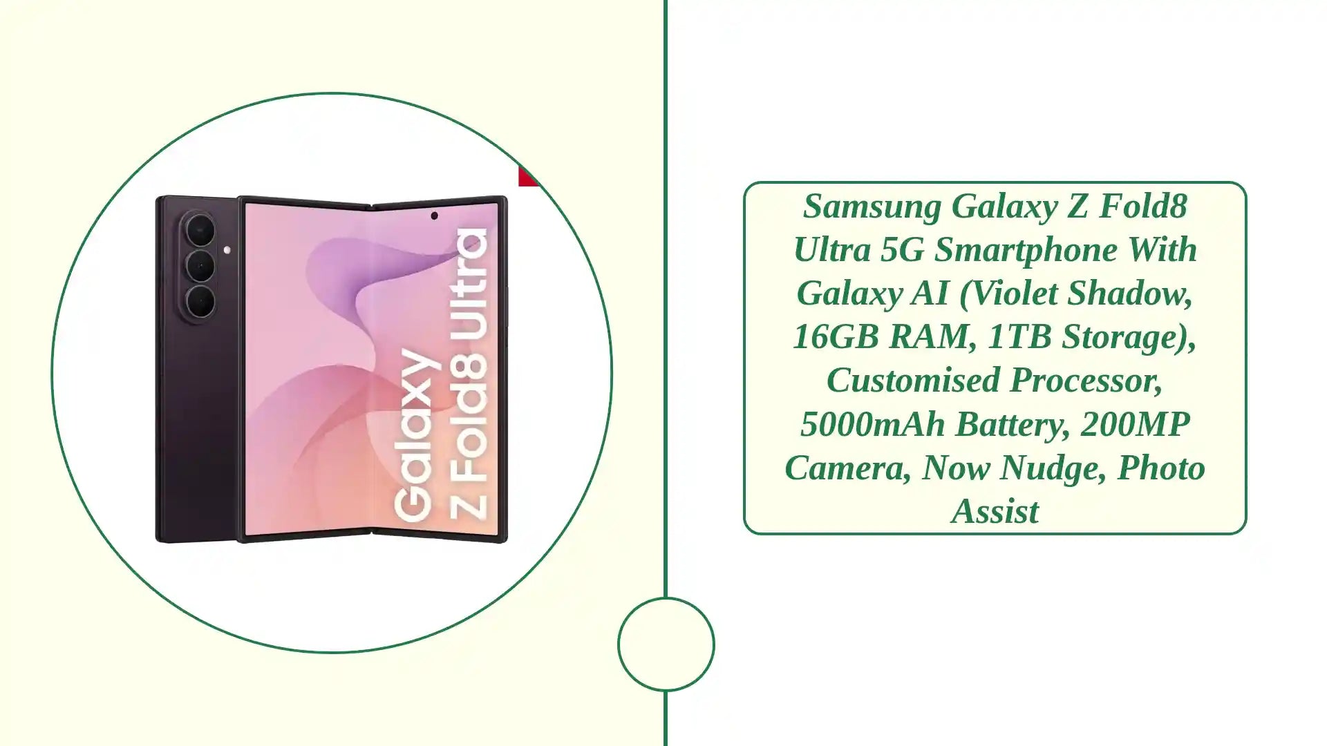 Samsung Galaxy Z Fold8 Ultra 5G Smartphone with Galaxy AI (Violet Shadow, 16GB RAM, 1TB Storage), Customised Processor, 5000mAh Battery, 200MP Camera, Now Nudge, Photo Assist by@Outfy