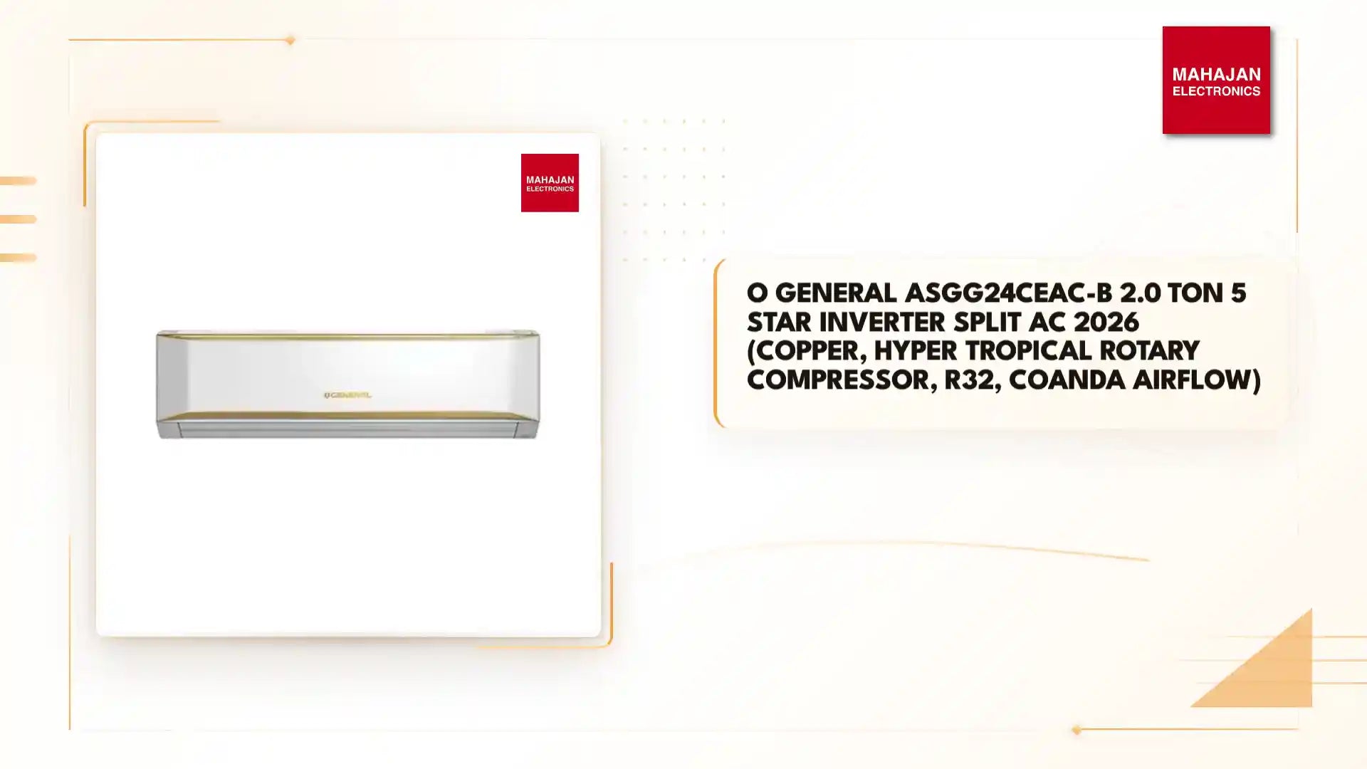 O General ASGG24CEAC-B 2.0 Ton 5 Star Inverter Split AC 2026 (Copper, Hyper Tropical Rotary Compressor, R32, Coanda Airflow) by@Outfy