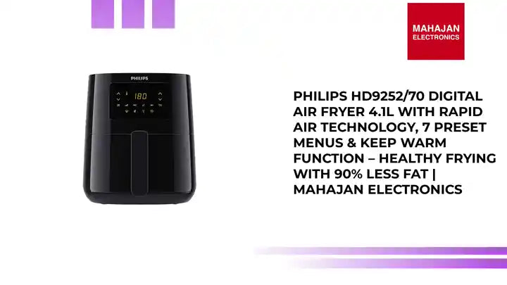Philips HD9252/70 Digital Air Fryer 4.1L with Rapid Air Technology, 7 Preset Menus &amp; Keep Warm Function &ndash; Healthy Frying with 90% Less Fat | Mahajan Electronics by@Outfy