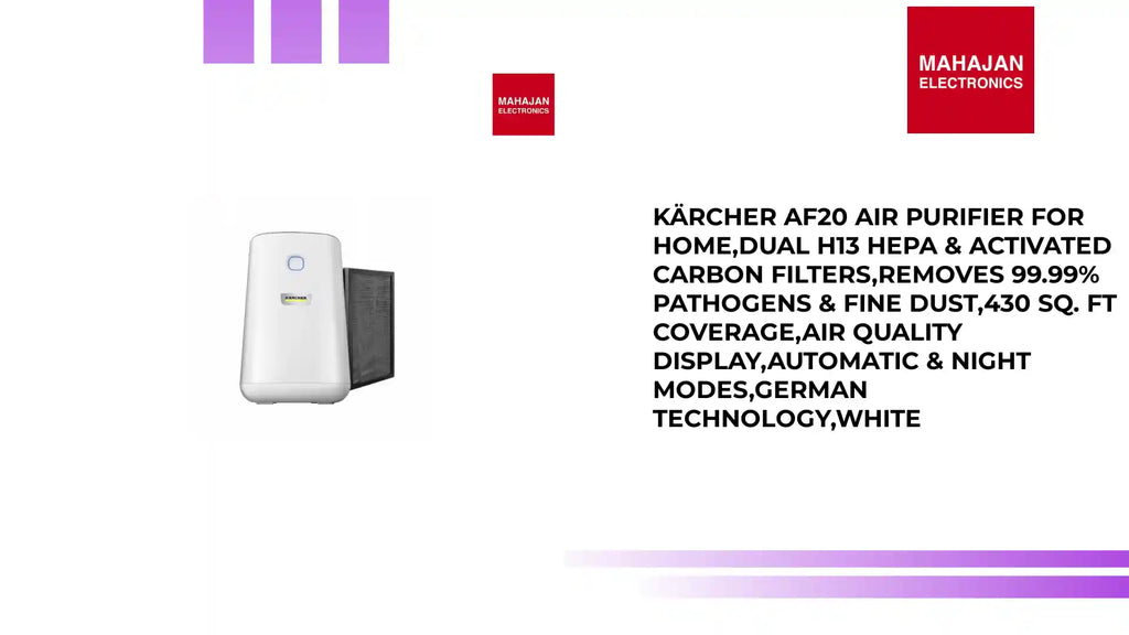 K&auml;rcher AF20 Air Purifier For Home,Dual H13 HEPA & Activated Carbon Filters,Removes 99.99% Pathogens & Fine Dust,430 Sq. Ft Coverage,Air Quality Display,Automatic & Night Modes,German Technology,White by@Outfy