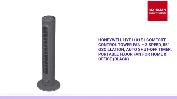 Honeywell HYF1101E1 Comfort Control Tower Fan &ndash; 3 Speed, 55&deg; Oscillation, Auto Shut-Off Timer, Portable Floor Fan for Home &amp; Office (Black) by@Outfy