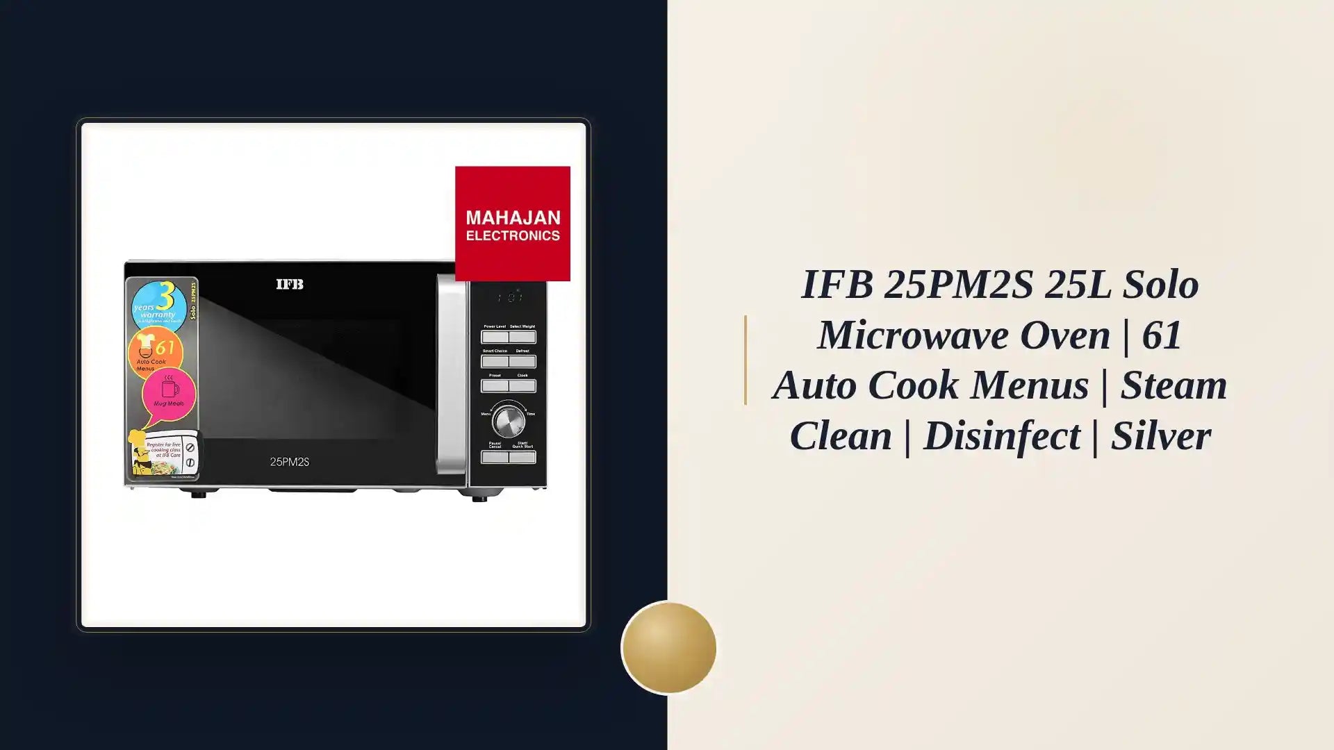 IFB 25PM2S 25L Solo Microwave Oven | 61 Auto Cook Menus | Steam Clean | Disinfect | Silver by@Outfy