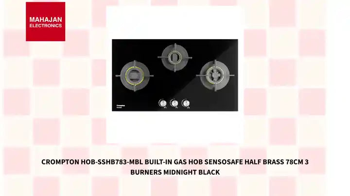 Crompton HOB-SSHB783-MBL Built-In Gas Hob SensoSafe Half Brass 78cm 3 Burners Midnight Black by@Outfy