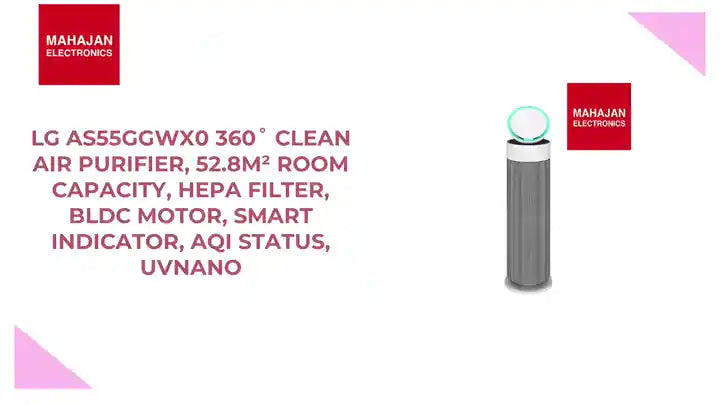 LG AS55GGWX0 360˚ Clean Air Purifier, 52.8m&sup2; Room Capacity, HEPA Filter, BLDC Motor, Smart indicator, AQI Status, UVnano by@Outfy