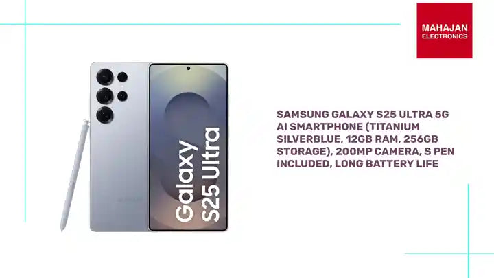 Samsung Galaxy S25 Ultra 5G AI Smartphone (Titanium SilverBlue, 12GB RAM, 256GB Storage), 200MP Camera, S Pen Included, Long Battery Life by@Outfy