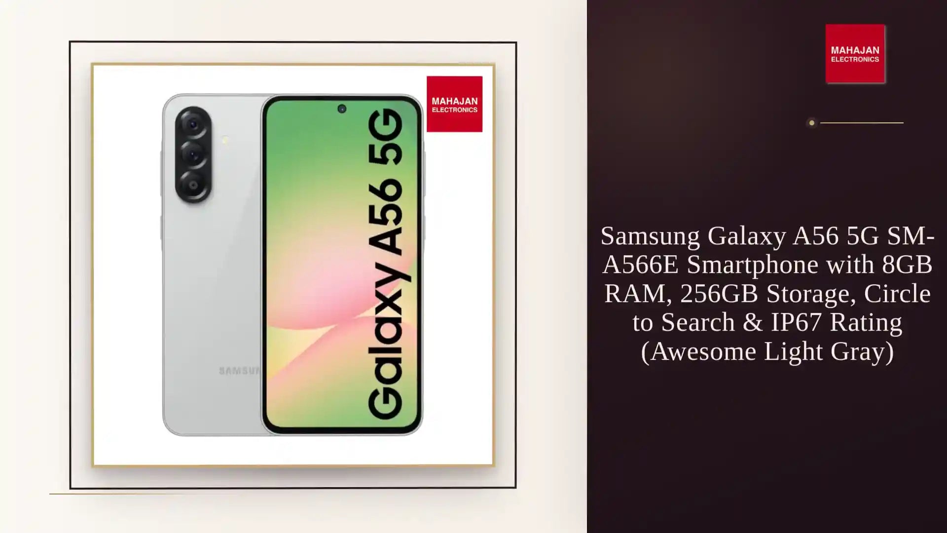 Samsung Galaxy A56 5G SM-A566E Smartphone with 8GB RAM, 256GB Storage, Circle to Search &amp; IP67 Rating (Awesome Light Gray) by@Outfy