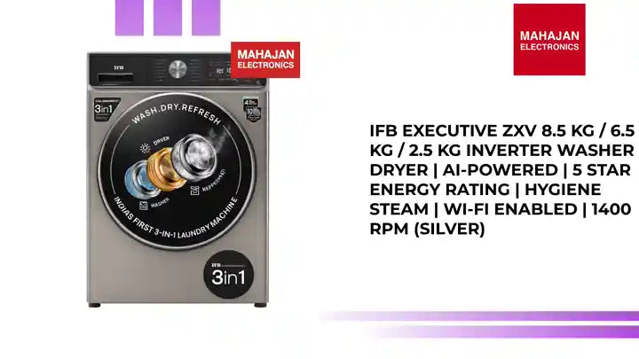 IFB Executive ZXV 8.5 Kg / 6.5 Kg / 2.5 Kg Inverter Washer Dryer | AI-Powered | 5 Star Energy Rating | Hygiene Steam | Wi-Fi Enabled | 1400 RPM (Silver) by@Outfy