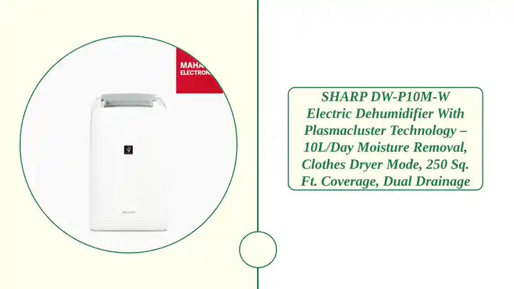 SHARP DW-P10M-W Electric Dehumidifier with Plasmacluster Technology &ndash; 10L/Day Moisture Removal, Clothes Dryer Mode, 250 Sq. Ft. Coverage, Dual Drainage by@Outfy