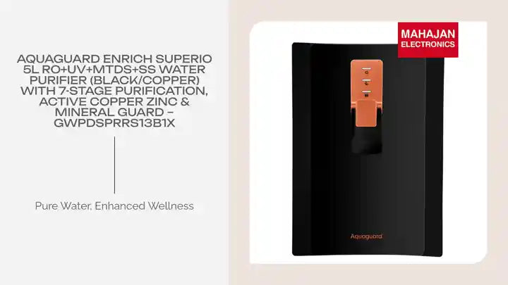 Aquaguard Enrich Superio 5L RO+UV+MTDS+SS Water Purifier (Black/Copper) with 7-Stage Purification, Active Copper Zinc &amp; Mineral Guard &ndash; GWPDSPRRS13B1X by@Outfy