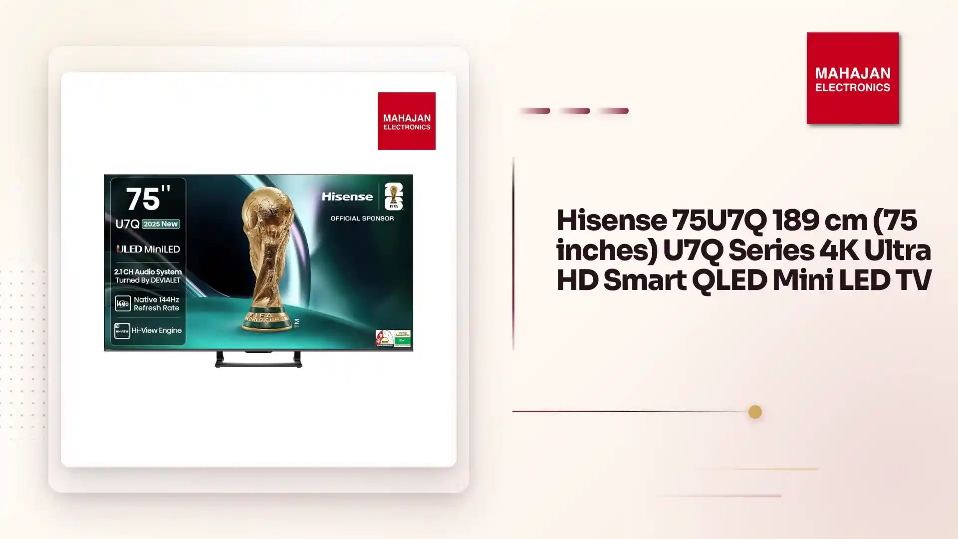 Hisense 75U7Q 189 cm (75 inches) U7Q Series 4K Ultra HD Smart QLED Mini LED TV by@Outfy