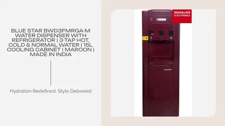 Blue Star BWD3FMRGA-M Water Dispenser with Refrigerator | 3-Tap Hot, Cold &amp; Normal Water | 15L Cooling Cabinet | Maroon | Made in India by@Outfy