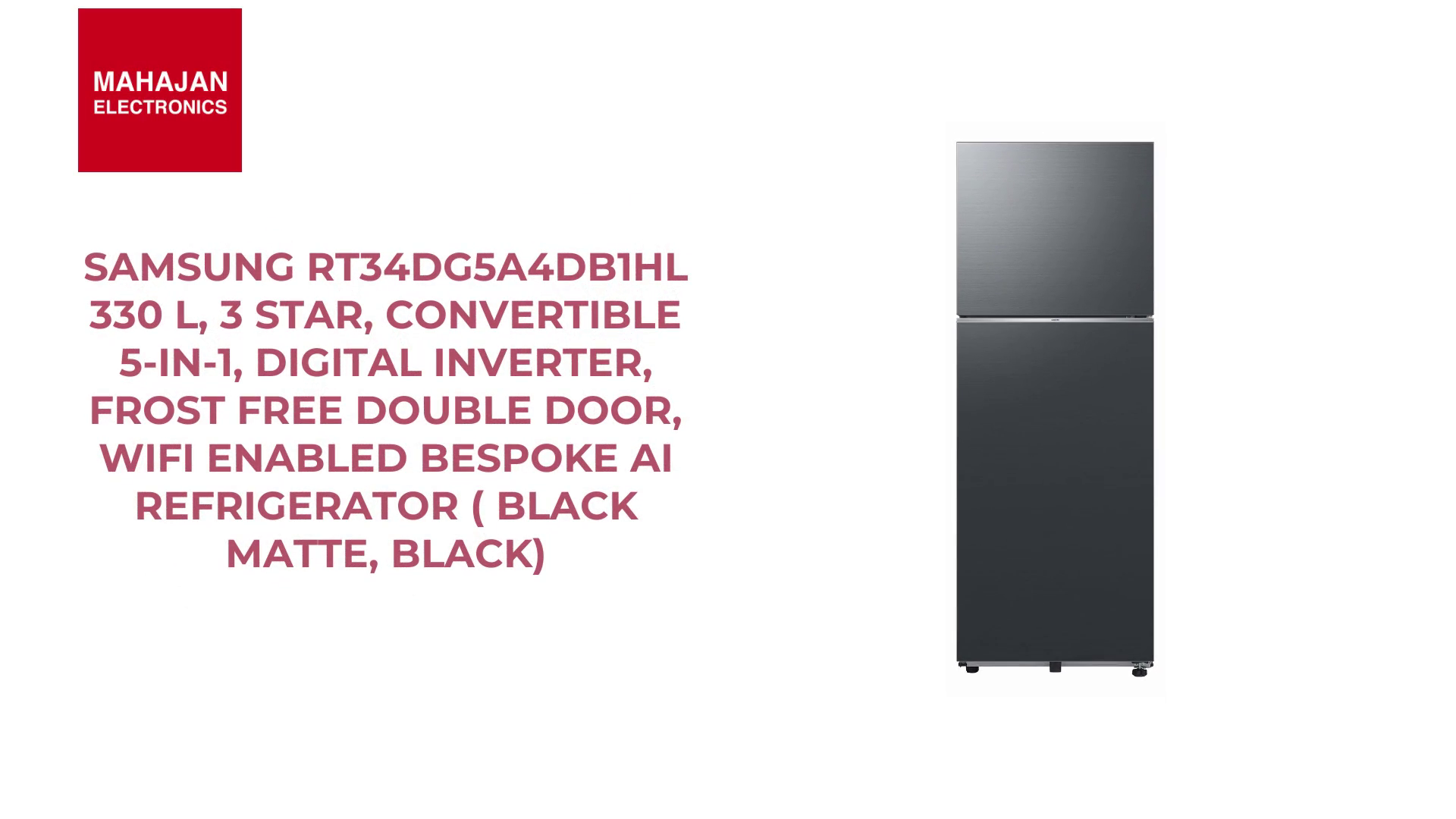 Samsung RT34DG5A4DB1HL 330 L, 3 Star, Convertible 5-in-1, Digital Inverter, Frost Free Double Door, WiFi Enabled Bespoke AI Refrigerator ( Black Matte, Black) by@Outfy