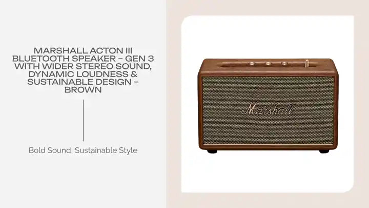 Marshall Acton III Bluetooth Speaker &ndash; Gen 3 with Wider Stereo Sound, Dynamic Loudness &amp; Sustainable Design &ndash; Brown by@Outfy