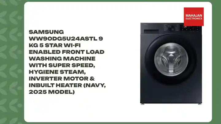 Samsung WW90DG5U24ASTL 9 Kg 5 Star Wi-Fi Enabled Front Load Washing Machine with Super Speed, Hygiene Steam, Inverter Motor &amp; Inbuilt Heater (Navy, 2025 Model) by@Outfy